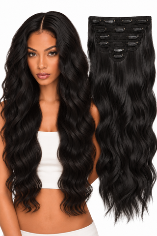 Virgin Natural Wavy Human Hair - 7 Pcs Clip-In Set