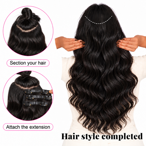 Virgin Natural Wavy Human Hair - 7 Pcs Clip-In Set
