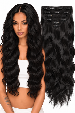 Virgin Natural Wavy Human Hair - 7 Pcs Clip-In Set