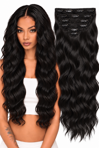 Virgin Natural Wavy Human Hair - 7 Pcs Clip-In Set