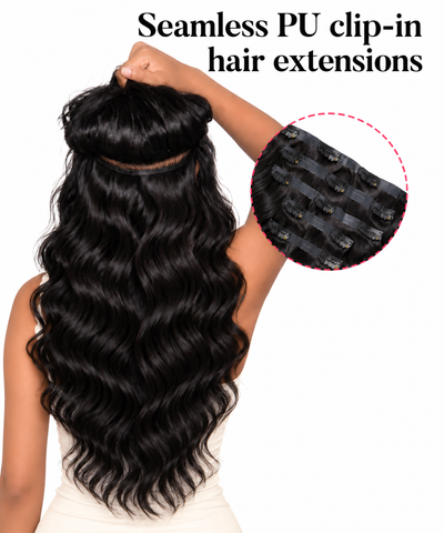 Virgin Natural Wavy Human Hair - 7 Pcs Clip-In Set