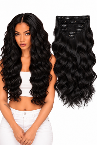 Virgin Natural Wavy Human Hair - 7 Pcs Clip-In Set