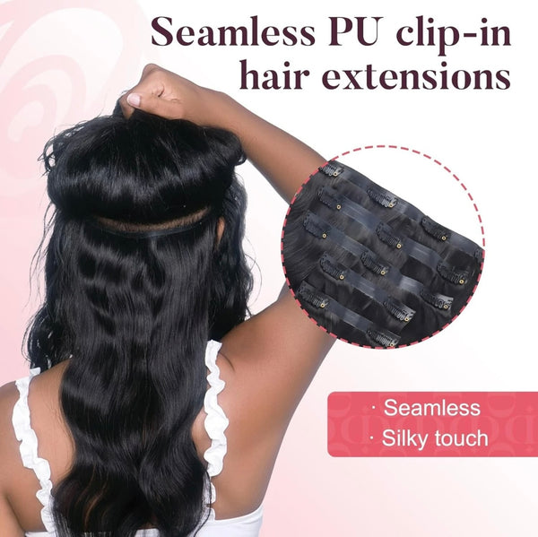 Virgin Natural Wavy Human Hair - 7 Pcs Clip-In Set